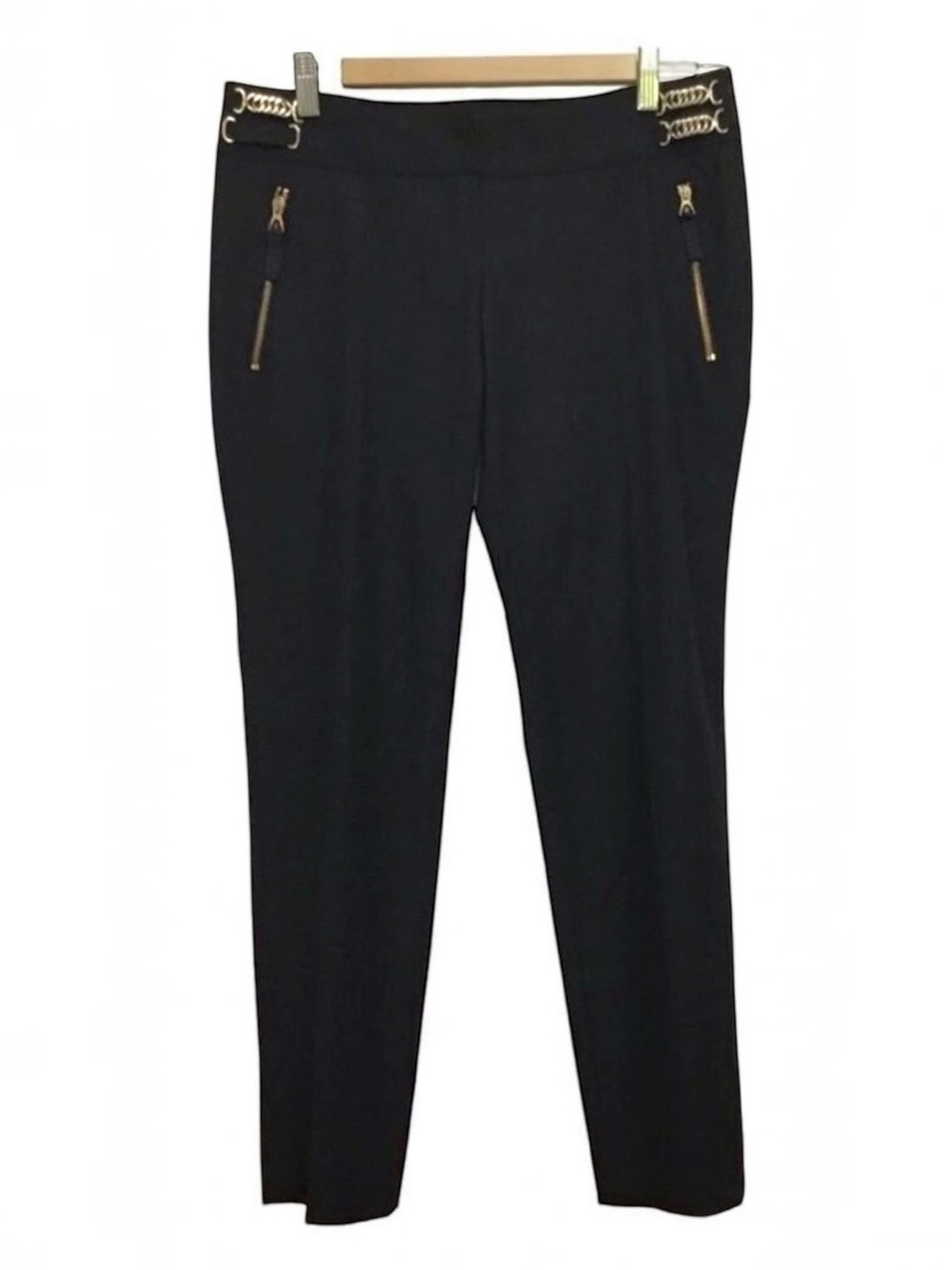 TENAX black pants size 44 gold chains hardware edgy rebel dress office pants